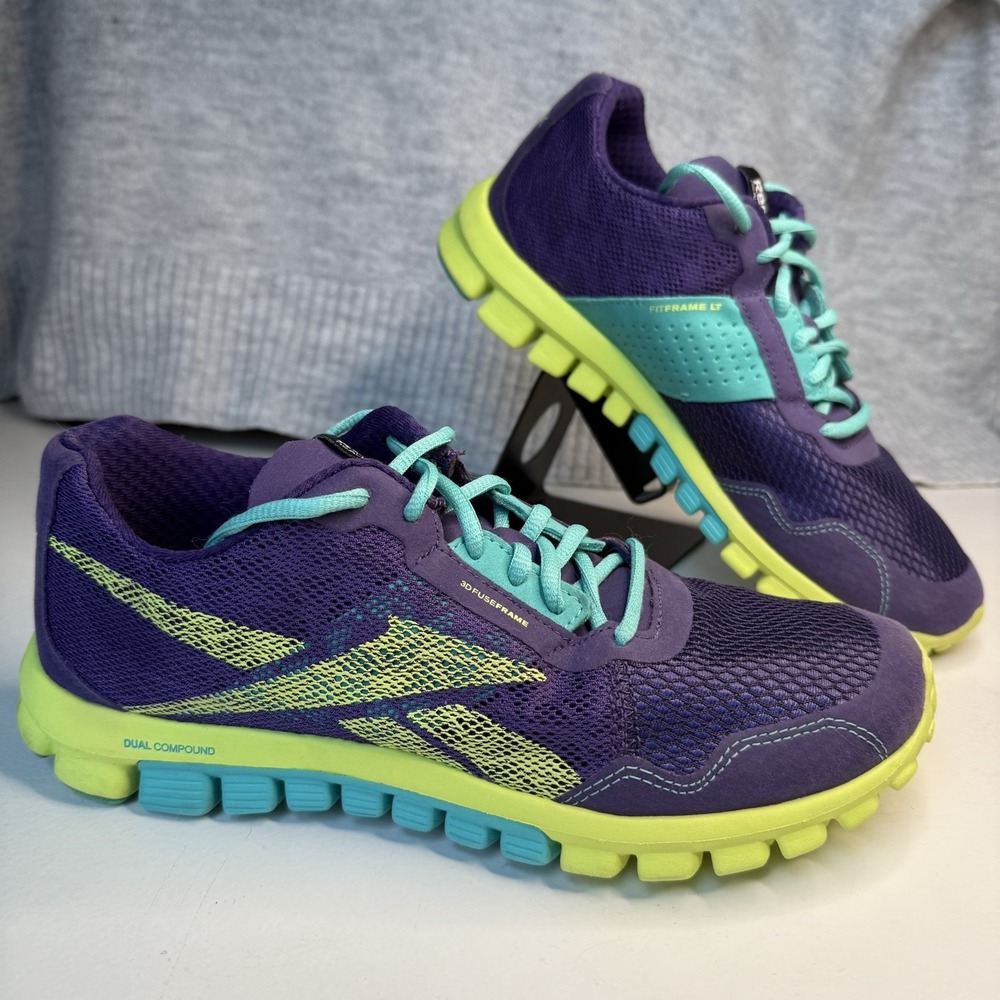 REEBOK Realflex Size 8 Light Running Shoes Women's Purple Yellow Sneakers Sporty